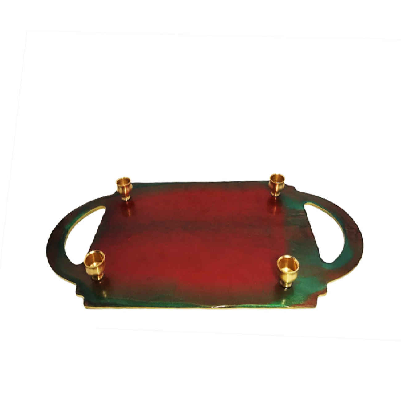 Modern Resin Serving Tray – Hand Painted Abstract Green Tray with Handles