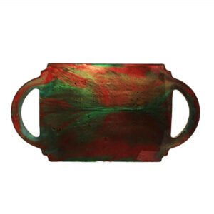 Modern Resin Serving Tray – Hand Painted Abstract Green Tray with Handles