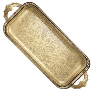 Traditional Metal Serving Tray – Rectangular Footed Paisley Design Tray