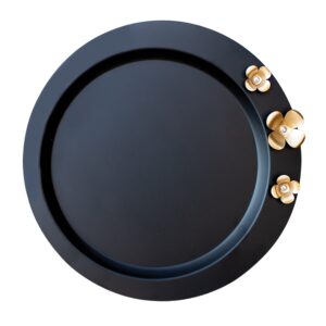 Casual Metal Serving Tray – Round Stainless Steel Golden Flower Tray