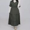 Short Sleeve Tiered Dress for Women with V Neckline