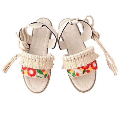Slingback Flat Sandals Hand-embroidered Boho Design
