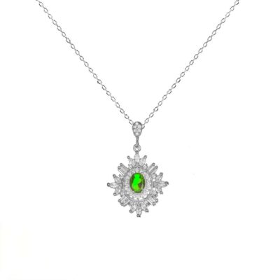 Sterling Silver Pendant Necklace with 3A Zirconia – Royal Emerald-Inspired Design