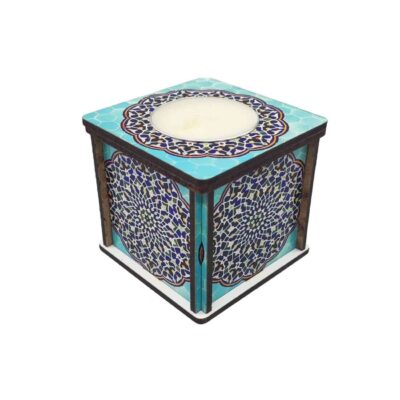 Persian Wooden Cube Tealight Candle Holder, Eslimi Design, Minimalist Decorative Tabletop Stand