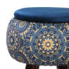 Round Velvet Footstool with Wooden Legs Inspired by Persian Art Blue Ghaem
