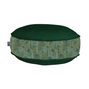 Bohemian Large Round Velvet Pouffe Inspired by Persian Art Green