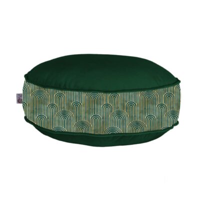 Bohemian Large Round Velvet Pouffe Inspired by Persian Art Green