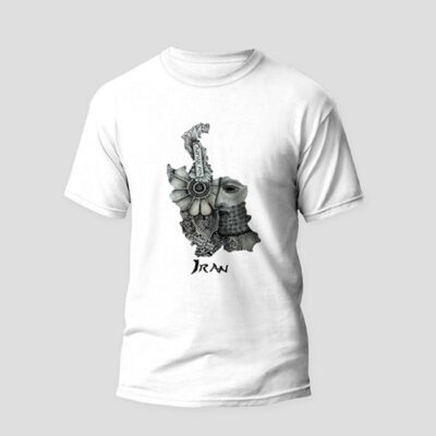 Men's White Iran Map T-Shirt with Persian Heritage and Flag Design in Cotton