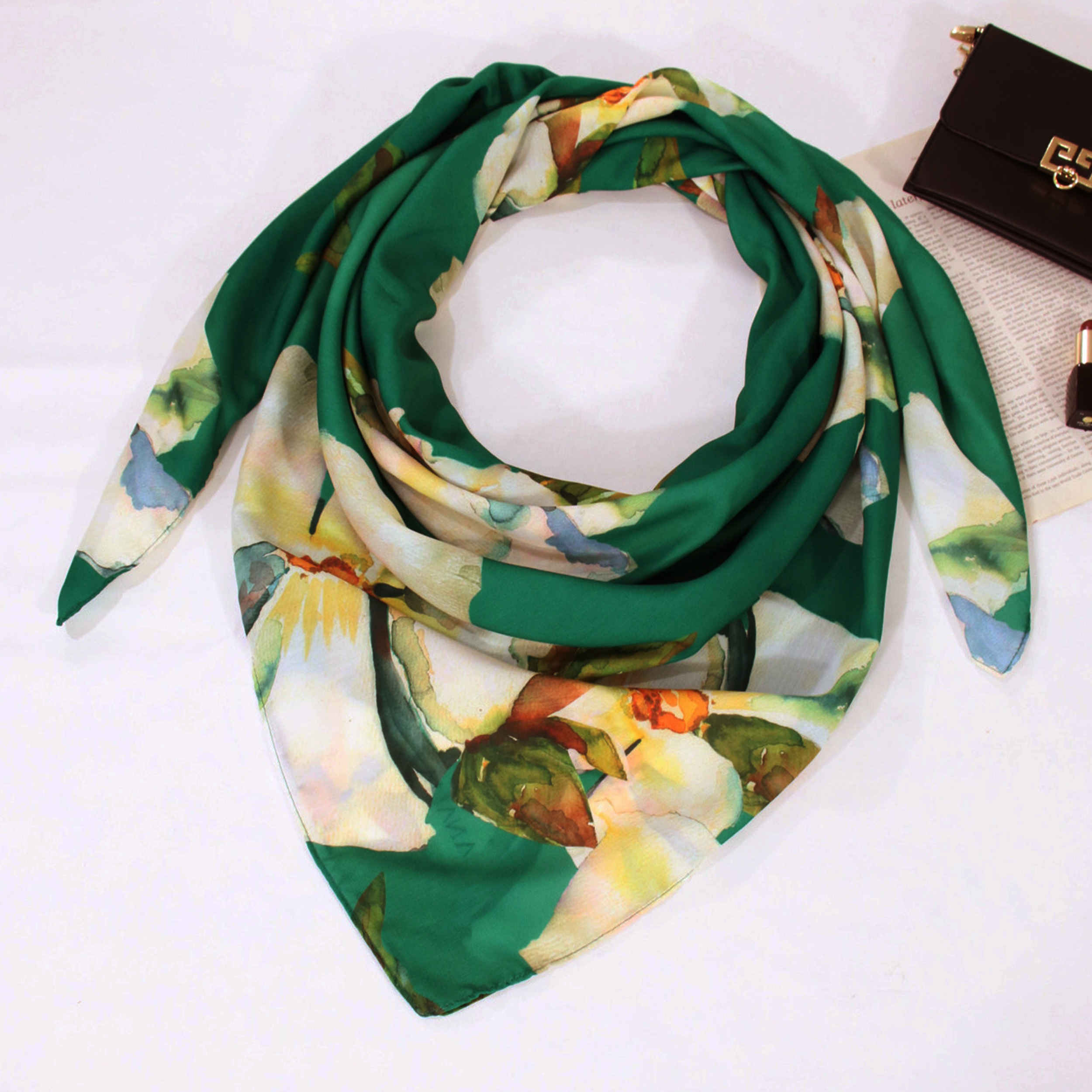 Cotton Scarf for Women – Green Floral Design