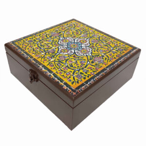 Handmade Wooden Candy Box – Luxury Storage with Persian Tile Design