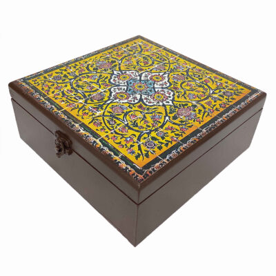 Handmade Wooden Candy Box – Luxury Storage with Persian Tile Design for Chocolate, Tea & Nuts