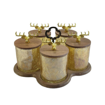 Glass Kitchen Storage Canister Set for Dry Foods with Deer Design & Wooden Lids - 5-Piece