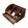 Wooden Office Desk Organizer with Built-in Clock