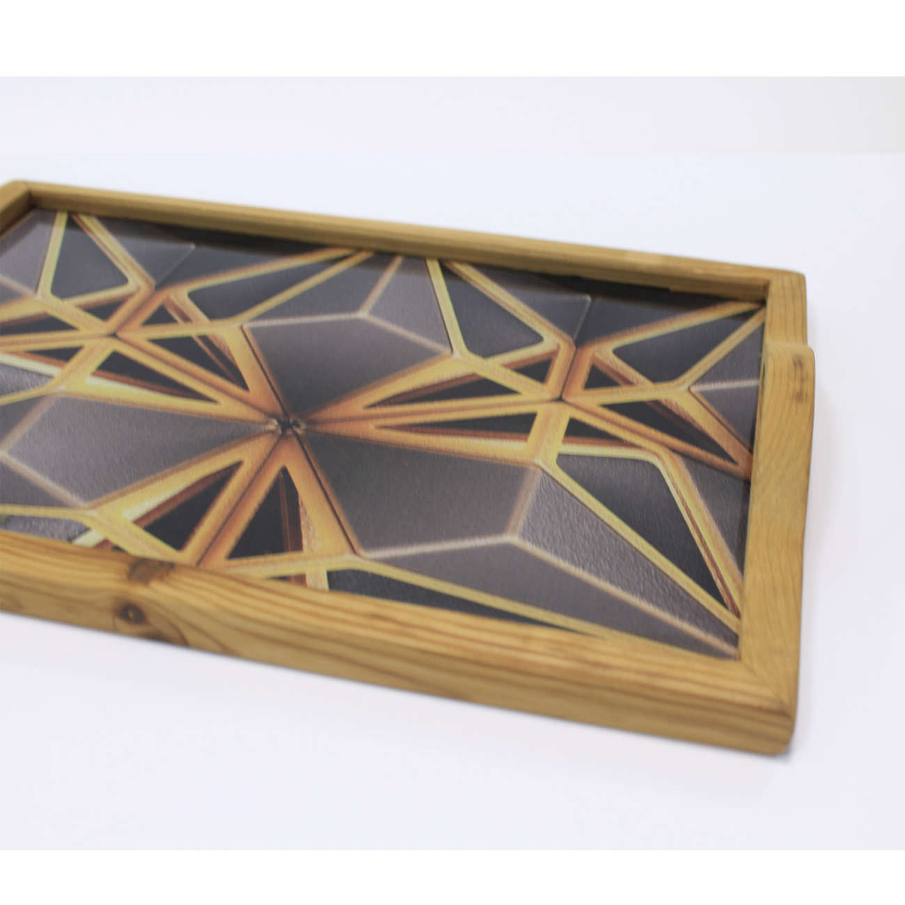 Minimalist Wooden Serving Tray – Rectangular Geometric Artistic Tray
