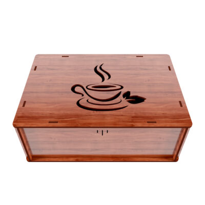 Wooden Tea Bag Storage Box – Elegant Cup-Themed Artwork for Tea, Snacks & Chocolate