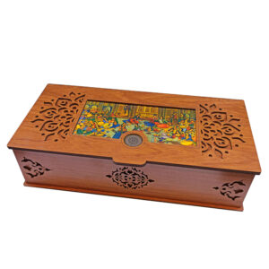 Handcrafted Wooden Tea Box – Featuring Traditional Hand-Drawn Motifs