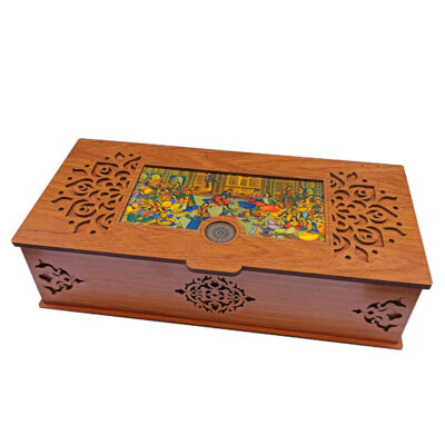 Handcrafted Wooden Tea Box – Featuring Traditional Hand-Drawn Motifs for Tea, Snacks & Chocolate