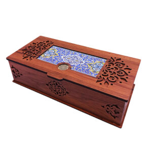 Wooden Tea Storage Box with Authentic Persian Tile Motif