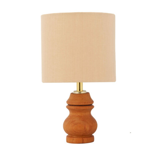 Minimalist Urn-Shaped Wooden Table Lamp – Fabric Shade Accent Light
