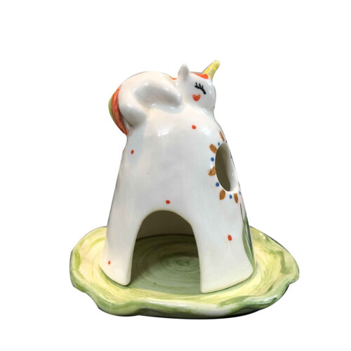 Handcrafted Ceramic Tealight Candle Holder, Unicorn Figurine Design, Decorative Fantasy Décor