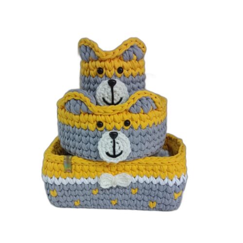 Crochet Storage Basket Yarn with Bear Design for Kids