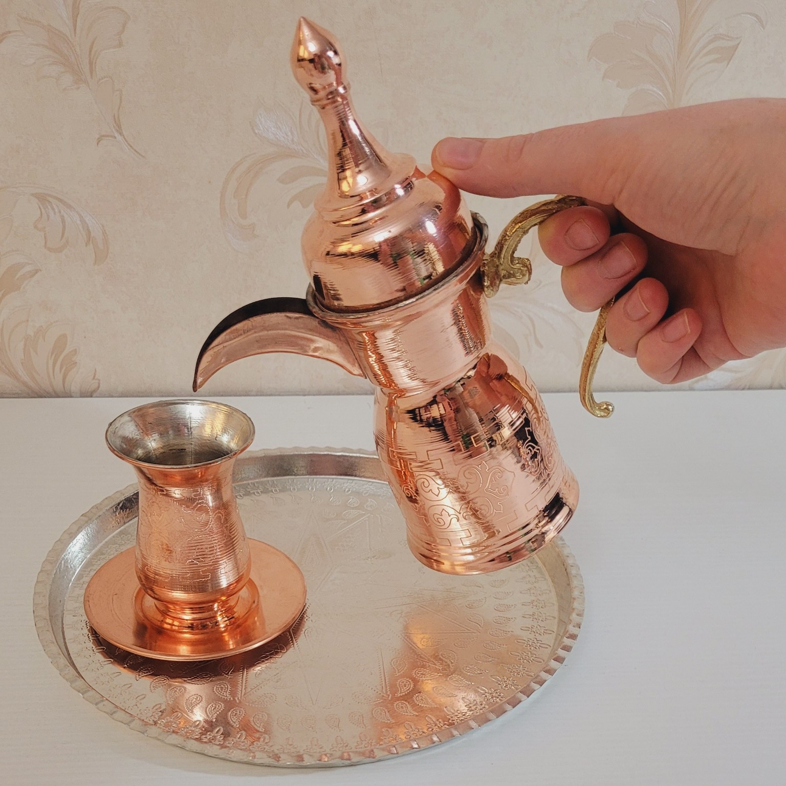 Hammered Copper Dallah Coffee Pot for Arabic Qahwa – Yasmine Model