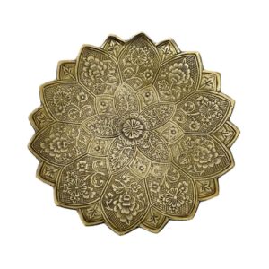 Decorative Brass Wall Plate Hand Engraved Ghalamzani in Floral Design