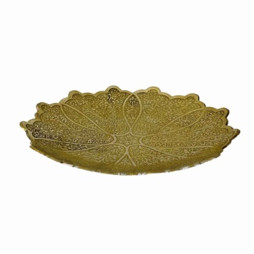 Hand-Engraved Brass Decorative Display Plate, Traditional Persian Ghalamzani Floral Art