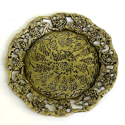 Hand-Engraved Brass Decorative Display Plate, Persian Ghalamzani Grapes Design