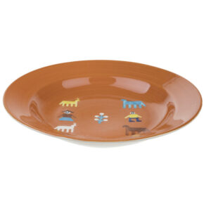 Decorative Ceramic Wall Plate with Persian Gabbeh Design Orange