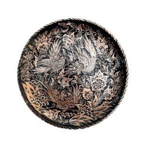 Decorative Copper Wall Plate with Persian Inspired Gol o Morgh Design
