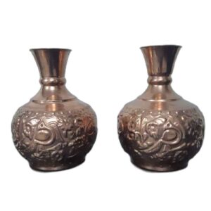 Set of Two Handcrafted Persian Engraved Copper Vases, Offering a Traditional Decorative Appeal for Any Setting