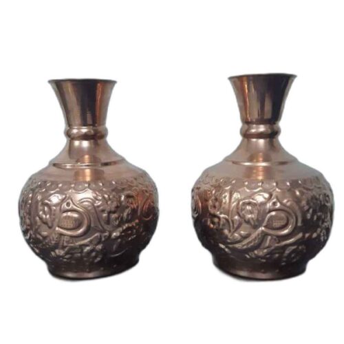 Set of Two Handcrafted Persian Engraved Copper Vases, Offering a Traditional Decorative Appeal for Any Setting