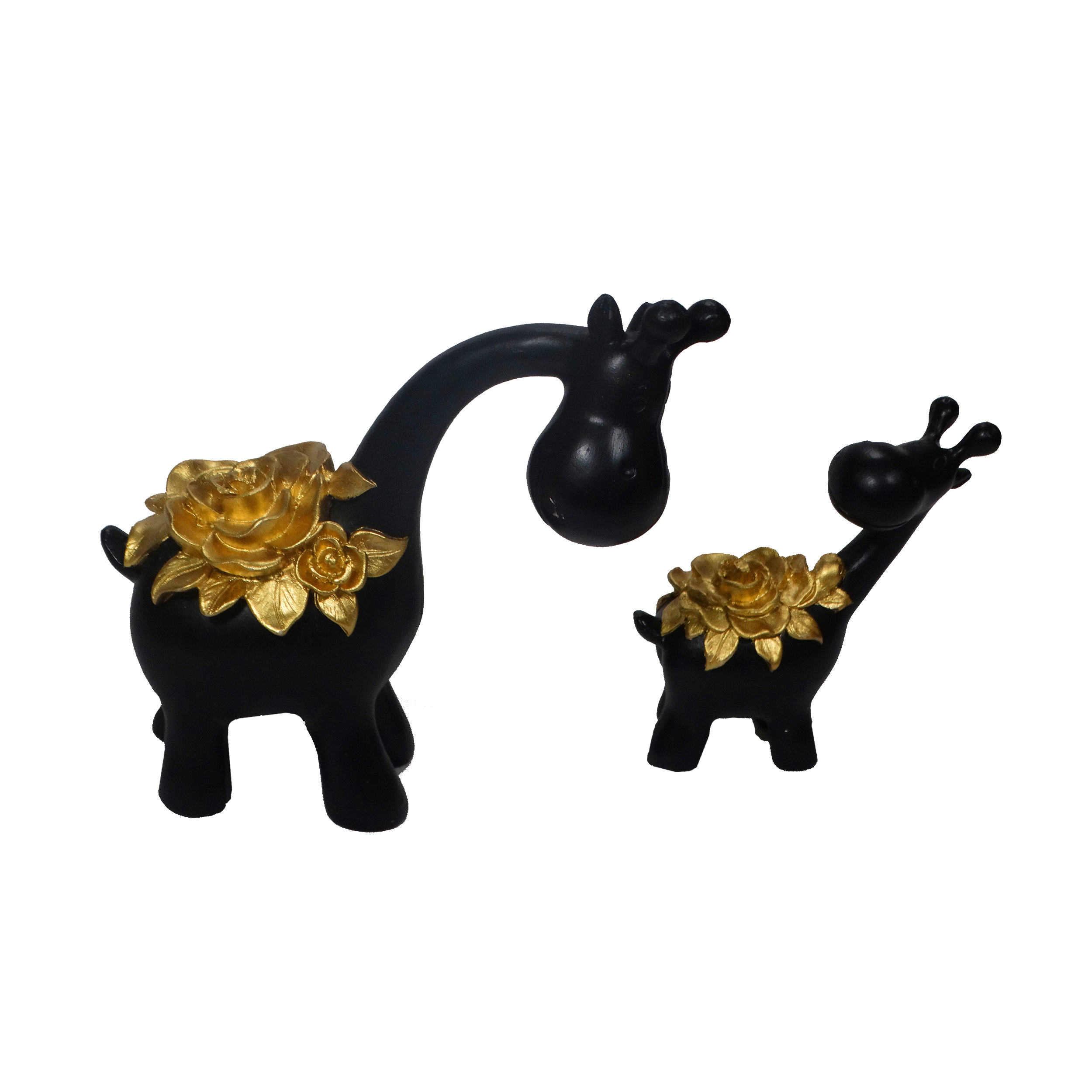 Decorative Giraffe Figurines 3Pcs with Golden Flower Design – Tall Safari Sculptures