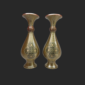 Set of Two Persian Decorative Copper Vases, Featuring Exquisite Khatamkari Marquetry Art for a Luxurious Finish