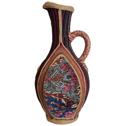 Decorative Pottery Pitcher Adorned with Authentic Persian kilim