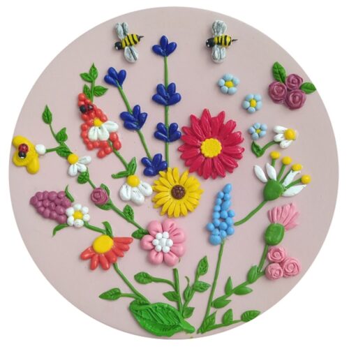 Handcrafted Persian Pottery Decorative Display Plate, Polymer Clay Flower Design