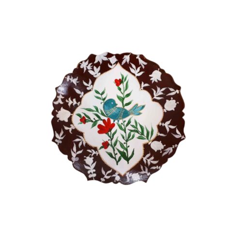 Hand-Painted Persian Pottery Decorative Display Plate, Gol o Morgh Birds and Flowers Design