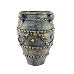 Decorative Pottery Vase with an Oval Shape, Handcrafted and Adorned with a Classic Birds and Flowers Motif