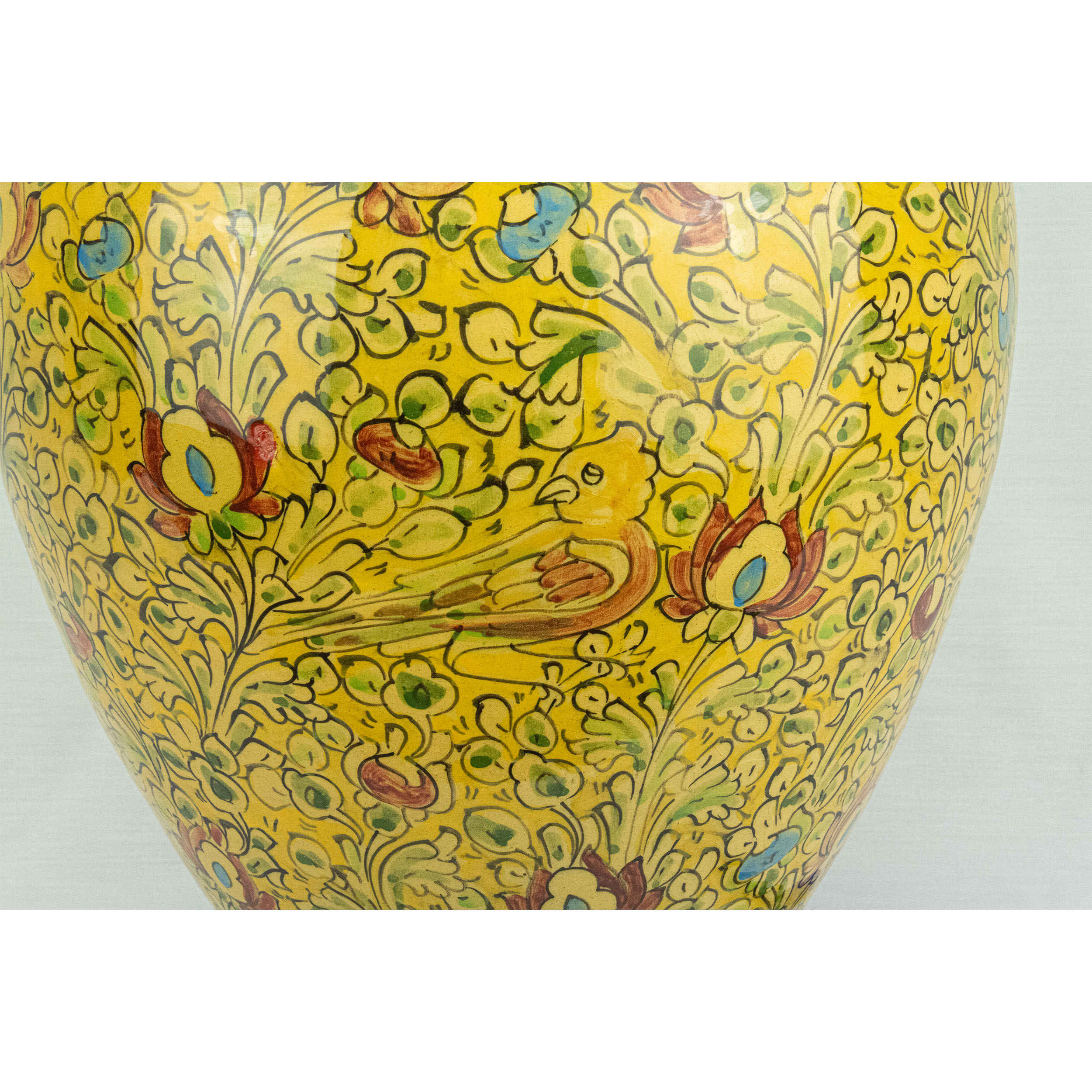 Handcrafted Decorative Persian Pottery Vase, Hand-Painted with the Classic Gol-o-Morgh Design in a Jar Shape