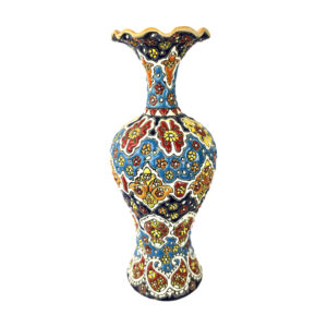 Decorative Pottery Vase with Persian Minakari Enamel Art, Featuring Hand-Painted Floral Detailing