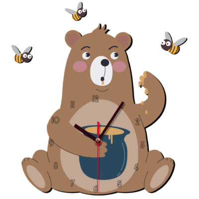 Wooden Nursery Wall Clock with Adorable Bear Design – Playful Decor for Children’s Rooms and Nurseries