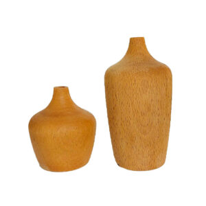 Set of Two Handcrafted Decorative Wooden Single Stem Vases, Offering Elegance with a Rustic Style