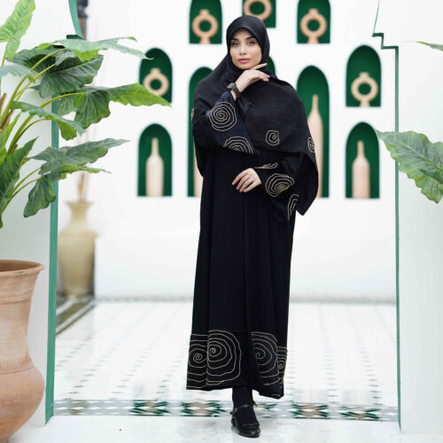 Elegant Loose Fit Abaya with Embroidered Rose Details
