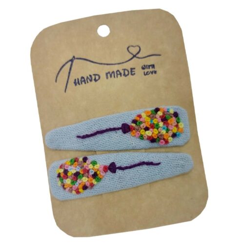 Cute Hand-Embroidered Balloon Snap Hair Clips – Linen Hair Accessories for Girls