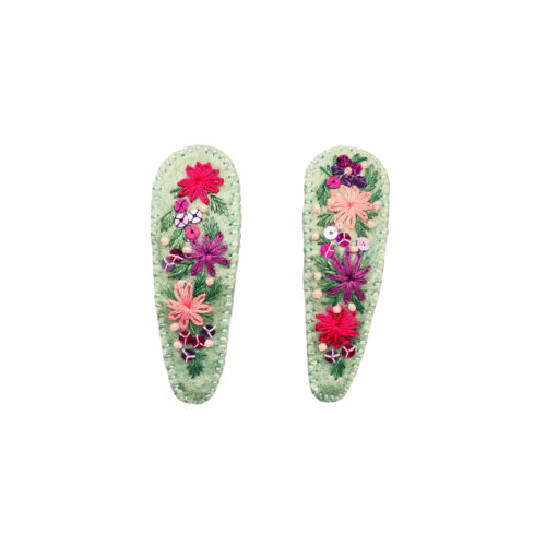 Cute Hand-Embroidered Spring Floral Snap Hair Clips – Cotton Hair Accessories for Girls