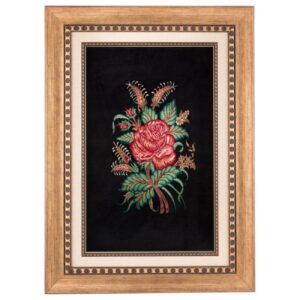 Hand-Knotted Persian Pictorial Rug from Qom Rose Flower