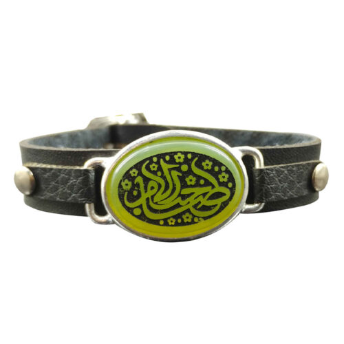 Men's Faux Leather Bracelet with Jade, Agate & Ya Sahib al-Zaman Design – Islamic Jewelry