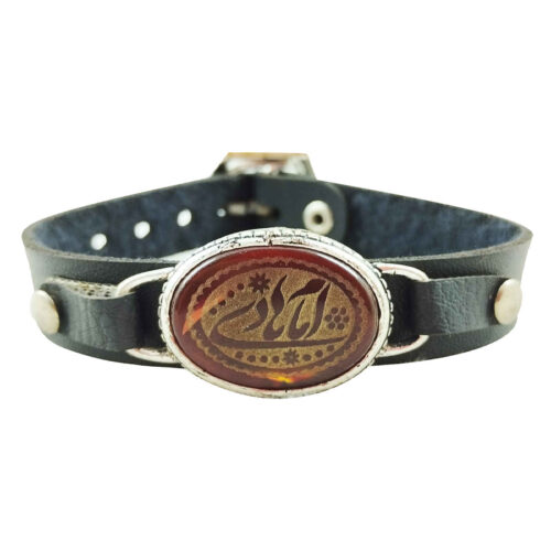 Men's Faux Leather Bracelet with Agate & Imam Ali al-Hadi Design – Islamic Jewelry