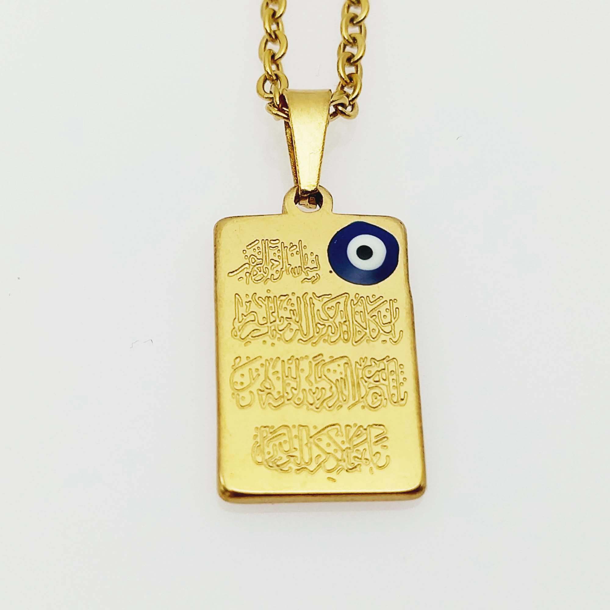 Islamic Stainless Steel Necklace Adorned with Evil Eye & Wan Yakad Pendant